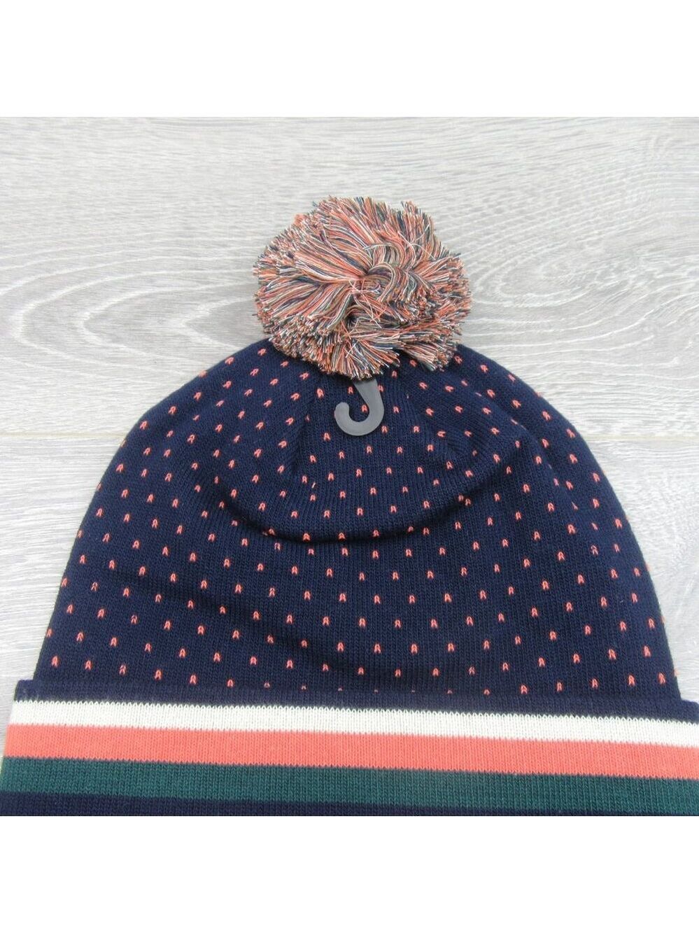 L.L. Bean Pom Beanie Cap Unisex One Size Fit Navy Multi NEW - Picture 6 of 9